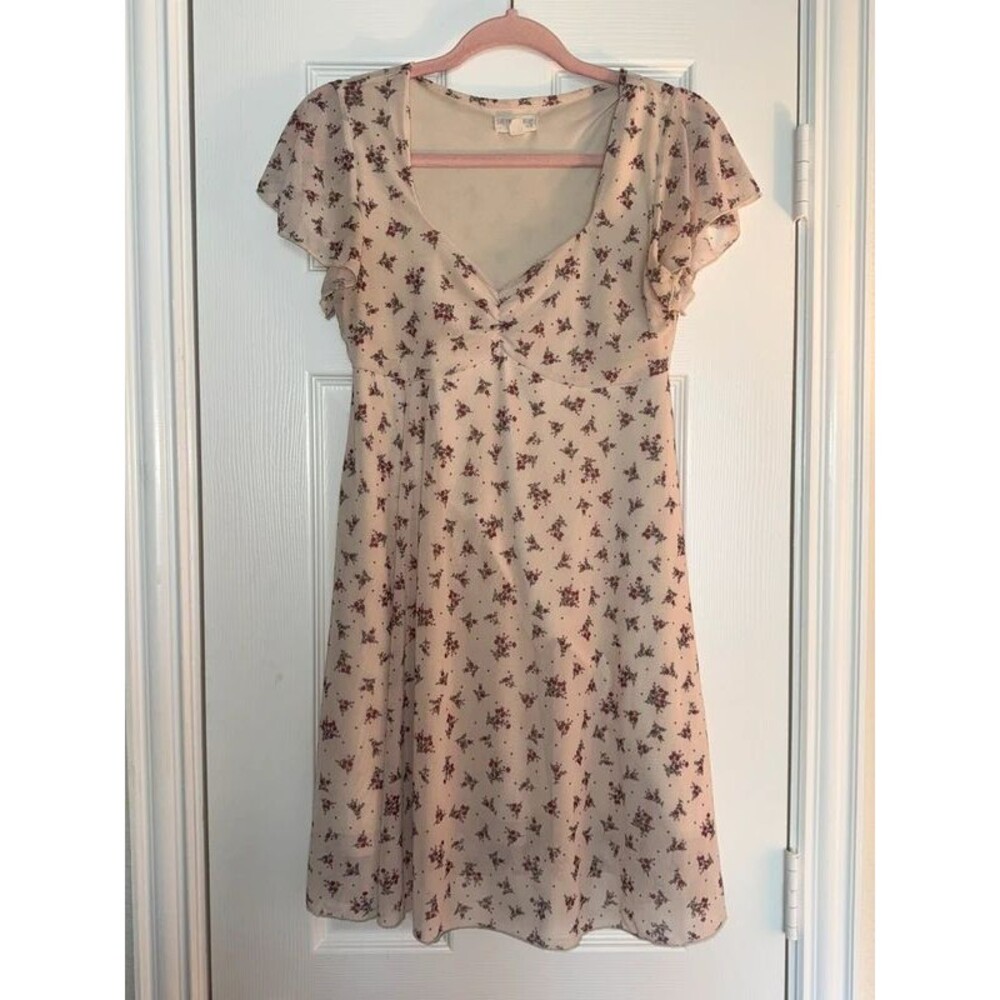 Floral Chiffon Flutter-Sleeve Babydoll Mini Dress